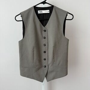 ZARA Women Gray Button Up Vest Blazer Style XS preppy Minimalist